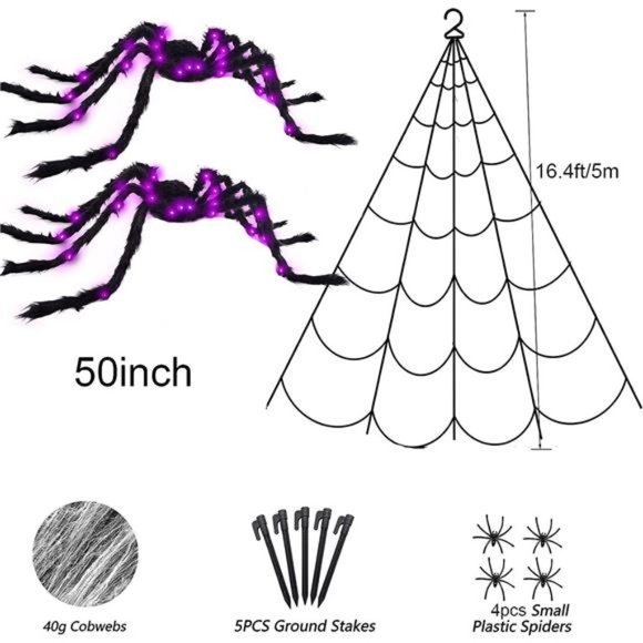 50" Halloween Light up Spider (2 Pack) with 200" Spider Web Halloween Spider - Picture 5 of 7